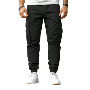 Mens Black Cargo Jogger Pants Elastic Waist Drawstring Multi Pocket Casual Outdoor <b>Canvas</b> Quick Dry Breathable Eco-Friendly - Product Image 1
