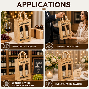 Premium Fashion Jute Wine <b>Bottle</b> <b>Gift</b> <b>Bag</b> with Clear PVC Window Reusable Eco Friendly Carrier for <b>Gift</b> Packaging Retail - Product Image 6