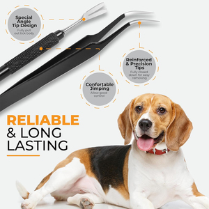 Herramientas Premium para la Eliminación de Garrapatas y Pulgas para Mascotas, Perros, Gatos y Humanos, Color Negro, Pinzas de Punta Fina - Product Image 2