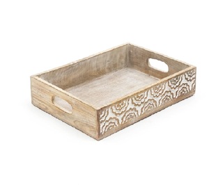 Rectangular wooden serving <b>tray</b> perfect for serving food drinks <b>snacks</b> breakfast dinner parties home Size 16 x 12 x 3 inches - Product Image 1