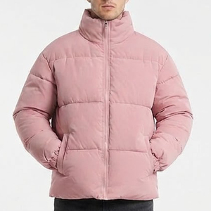 Abrigo de plumón rosa para hombre, el más vendido, con cuello alto, color liso, cierre de cremallera, grueso, informal, de ajuste regular, con bolsillos, para invierno. - Product Image 1
