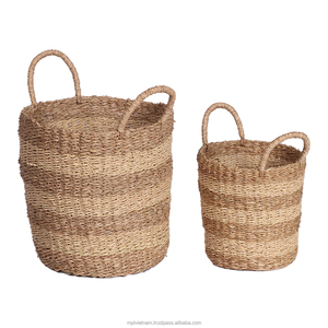 Panier de rangement en jonc de mer rond naturel fabriqué à la main vietnamien-Osier multifonctionnel en rotin pour pots de plantes et rangement - Product Image 5