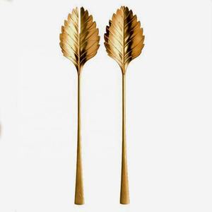 Servidor de ensaladas reutilizable, regalo de boda con diseño largo, rama dorada con hoja de Metal, mango de nuevo aspecto - Product Image 1