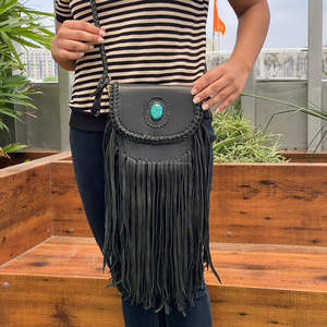 Personalized Fashion Women Real Genuine Leather Turquoise Stone <b>Crossbody</b> <b>Bags</b> Luxury Western Bohemian Fringe Handbag for Ladies - Product Image 4