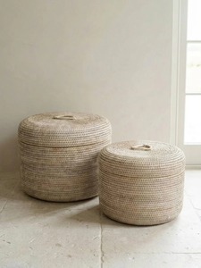 Ensemble de 2 boîtes de rangement multi-usages modernes en rotin naturel écologique - Product Image 1