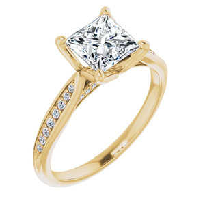 Bague de fiançailles classique et élégante en or massif 10K 14K 18K avec diamant de laboratoire Princess Tulip Cathedral, certifiée IGI, pour femme - Product Image 2