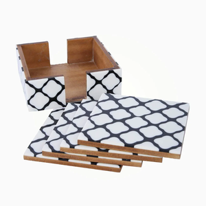 Sous-verres en os incrustés pour la maison et les restaurants, avec motif quadrillé noir, tapis antidérapants avec support - Product Image 1