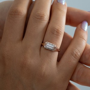 <b>Emerald</b> Cut Lab Grown Diamond Halo IGI Certified 925 Sterling <b>Silver</b> Bezel Set Signet Style Engagement & Anniversary <b>Ring</b> - Product Image 3