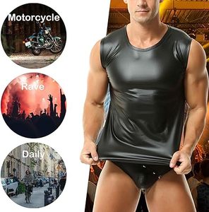 Gilet en similicuir brillant pour homme, sans manches, coupe ajustée, formel, écologique, respirant, idéal pour les soirées - Product Image 5