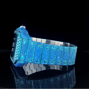 Montre de luxe en diamant pour hommes Rappers Hip Hop avec cadran bleu élégant avec diamants Moissanite Vvs Clarity de l'exportateur indien - Product Image 5