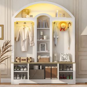 Armadio Multifunzionale per Ingresso con Portascarpe, Appendiabiti e Ganci a Muro in Materiale Resistente - Product Image 1