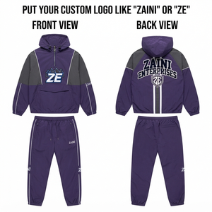 Mens Windbreaker Suit 120 GSM Premium Polyester Taslon Fabric Purple Dark Gray Panel Design Custom Embroidery Print Logo <b>Set</b> - Product Image 1