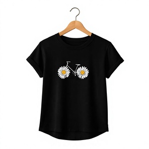 T-shirt décontracté pour femme, blanc uni, col rond, manches courtes, coupe ajustée, 100% coton jersey, toutes saisons, broderie, écologique - Product Image 2