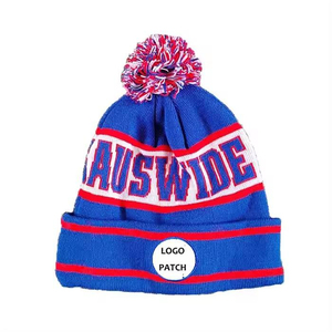 Delta Psi Pi Beanie <b>Hat</b> Unisex Winter Knit Cap with Embroidered Crest and Pom Pom Pink <b>Navy</b> Yellow Stripes Adult Size - Product Image 4