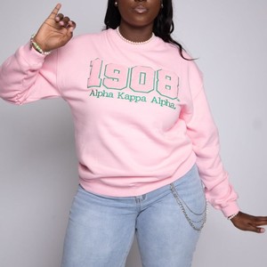 Sweat-shirt à col rond vert pour femme avec logo brodé en chenille sur le devant, fabricant de vêtements personnalisés, Alpha <span class=keywords><strong>Kappa</strong></span> Alpha 1908 - Product Image 2