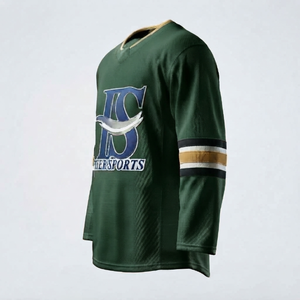 เสื้อฟุตบอลคอวีสีเขียวสำหรับผู้ชายแบบสั่งทำพิเศษ ปักโลโก้ ผ้าตาข่ายระบายความชื้น - Product Image 2