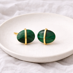 Dyed Turquoise Gemstone <b>Stud</b> <b>Earrings</b> Gold Plated Oval Faceted Bezel <b>Set</b> Minimalist Jewelry Gift for Women - Product Image 6