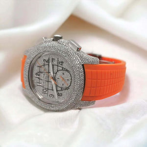 Wholesale Factory Orange <b>Band</b> Moissanite Diamond Studded <b>Wrist</b> Watch with Iced Out Moissanite Watch for Gift Pass Diamond Tester - Product Image 2