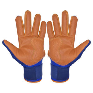 New <b>Blue</b> Orange Leather Baseball Batting Gloves Breathable Perforated Palm Shock Absorption Grip Adjustable Wrist Closure XXL/XL - Product Image 2