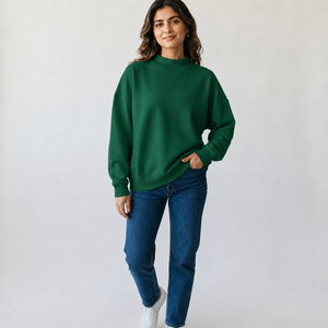 Sudadera Oversize Personalizada para Mujer con Cuello Alto Simulado, de Algodón Afelpado, Hombros Caídos, Estilo Relajado Casual, Fabricante - Product Image 1