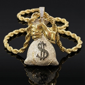 Collier pendentif ours plaqué or micro-pavé de zircons, chaîne à maillons, bijoux hip-hop pour hommes, or 14 carats certifié, 20,3g - Product Image 2