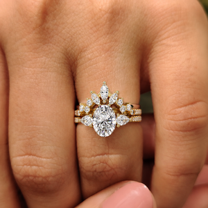 Luxury Curved Dual Band 14K <b>Solid</b> Gold Oval Cut Lab Grown Diamond IGI Certified Engagement Ring Bridal Wedding Jewelry Wholesale - Product Image 2