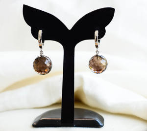 Boucles d'oreilles en argent sterling avec quartz fumé de qualité export 100%, facettées, style tendance, pour femmes, à porter tous les jours - Product Image 1