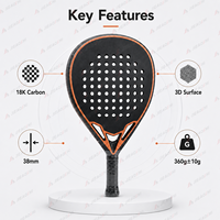 Raquette de padel en fibre de carbone JAS JAS004 3K 12K 18K, vente chaude, personnalisable OEM, tête avec noyau EVA 22 mm, légère, écologique, portable