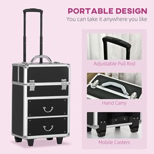 Trolley Trucco con Ruote Girevoli e Ampio Spazio di Stoccaggio, Bloccabile - Nero - Product Image 6