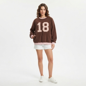 Oversized Sweatshirt Set Mockneck Casual Pullover <b>Top</b> <b>Long</b> <b>Sleeve</b> Comfortable Design <b>White</b> Shorts Two Piece Outfit Wholesales - Product Image 3