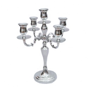 Chandelier en métal argent à cinq flammes, chandelier - Product Image 1