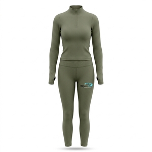 Women's Compression Quarter Zip Legging Pickleball <b>Set</b> Breathable Full Sleeve Thumbhole Short <b>2</b>-<b>Piece</b> <b>Set</b> Custom Logo OEM ODM - Product Image 5
