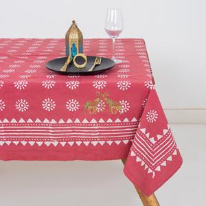 Nappe de table rectangulaire vintage en coton 100 % imprimé floral Dabu pour événements et fêtes – Fabrication artisanale - Product Image 2