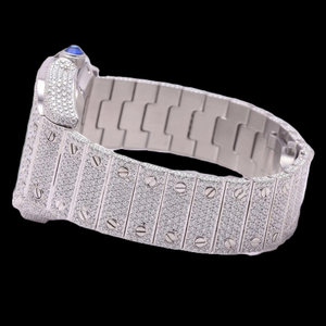 Bracelet de montre en acier inoxydable Luxe Moissanite 20 mm avec fermoir déployant, mouvement à quartz unisexe, cadran en cristal saphir 42 mm, analogique - Product Image 2