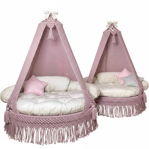 72x33" Boho Macramé <b>Hammock</b> Swing Chair Luxurious Home Décor Cotton Hanging Swing for Indoor Outdoor Playroom Patio Purple - Product Image 1