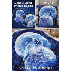 Coperta in flanella effetto seta con lupo che urla alla luna, 50x60 pollici - Product Image 3