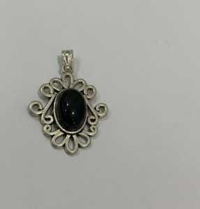 Collier et pendentif en onyx noir et argent allemand pour femme, bijoux en acier inoxydable fin, breloques personnalisées pour homme, modèle unique - Product Image 1