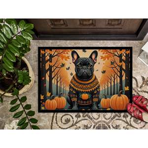 Paillasson d'automne de bouledogue français noir antidérapant lavable à poils bas 24H X 36W tapis d'entrée extérieur intérieur pour porte d'entrée - Product Image 3