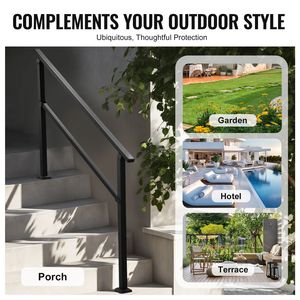 Barre horizontale carrée noire en acier au carbone, kit de rail d'escalier extérieur à 4-5 marches, rails de support, dispositifs d'aide par Sen - Product Image 2