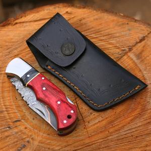 มีดพับอเนกประสงค์เหล็กดามัสกัสทองแดง พร้อมระบบล็อคด้านหลัง ด้ามไม้ปักก้า ปลอกมีดทำจากไม้ปักก้า คุณภาพระดับอุตสาหกรรม Cu Mai สำหรับพกพา EDC ล่าสัตว์ - Product Image 3