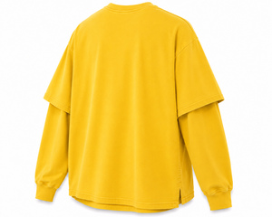เสื้อยืดคอกลมแขนยาวทรงโอเวอร์ไซส์สองชั้นสำหรับผู้ชาย สีพื้น ผ้าถัก สไตล์ลำลอง ด้านหน้าเป็นมิตรต่อสิ่งแวดล้อม ผ้าฝ้าย 100% สไตล์ไฮสตรีท - Product Image 2