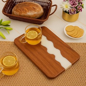Acacia Wood & Resin Serving <b>Tray</b> with Cup Holder | Luxury Wooden <b>Breakfast</b> <b>Tray</b> with Handle for Coffee & Snacks - Product Image 2