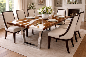 Table à manger moderne en noyer avec plateau blanc au design artistique, mobilier en bois de luxe fait main pour intérieurs élégants - Product Image 3