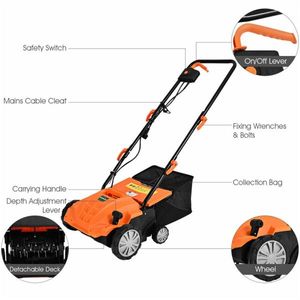 Aireador de Césped Eléctrico Naranja de 13 Pulgadas con Bolsa de Recolección y Cuchillas Extraíbles, Aireadores de Césped Manuales - Product Image 6