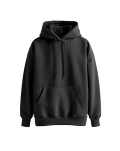 Sweat-shirt à capuche oversize pour homme, noir uni, en molleton de coton, décontracté, avec poches, pour l'automne - Product Image 1
