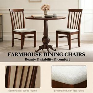 Set di Due Sedie da Pranzo in Legno Marrone Scuro e Beige per Soggiorno e Cucina - Product Image 2
