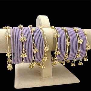 Purple Silver Plated Pearl Kashmiri Jhumki Churiyan <b>Bangles</b> <b>Set</b> Bridal Wedding Party Wear Premium Wholesale Price - Product Image 2