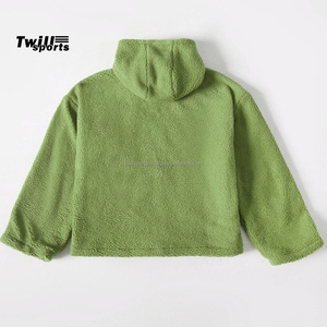 Sudaderas con capucha de forro polar Sherpa personalizadas al por mayor 2026 con bolsillo canguro en color verde |   Chaqueta de forro polar - Product Image 2