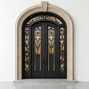 Portes d'entrée en fer forgé et verre, résistantes à l'eau, artisanales et artistiques, de luxe, par Khang Hung Phat, avec portail de sécurité. - Product Image 1