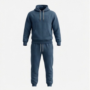 Ensemble de survêtement bleu marine à capuche pour homme, couleur unie, décontracté, sweat-shirt et pantalon en coton pleine longueur avec cordon de serrage - Product Image 1